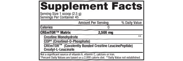 VPX Sports CREmTOR facts panel VPX Sports CREmTOR facts panel