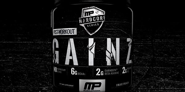 Bottle highlights mostly all that's in Muscle Pharm's Hardcore Series Gainz Bottle highlights mostly all that's in Muscle Pharm's Hardcore Series Gainz