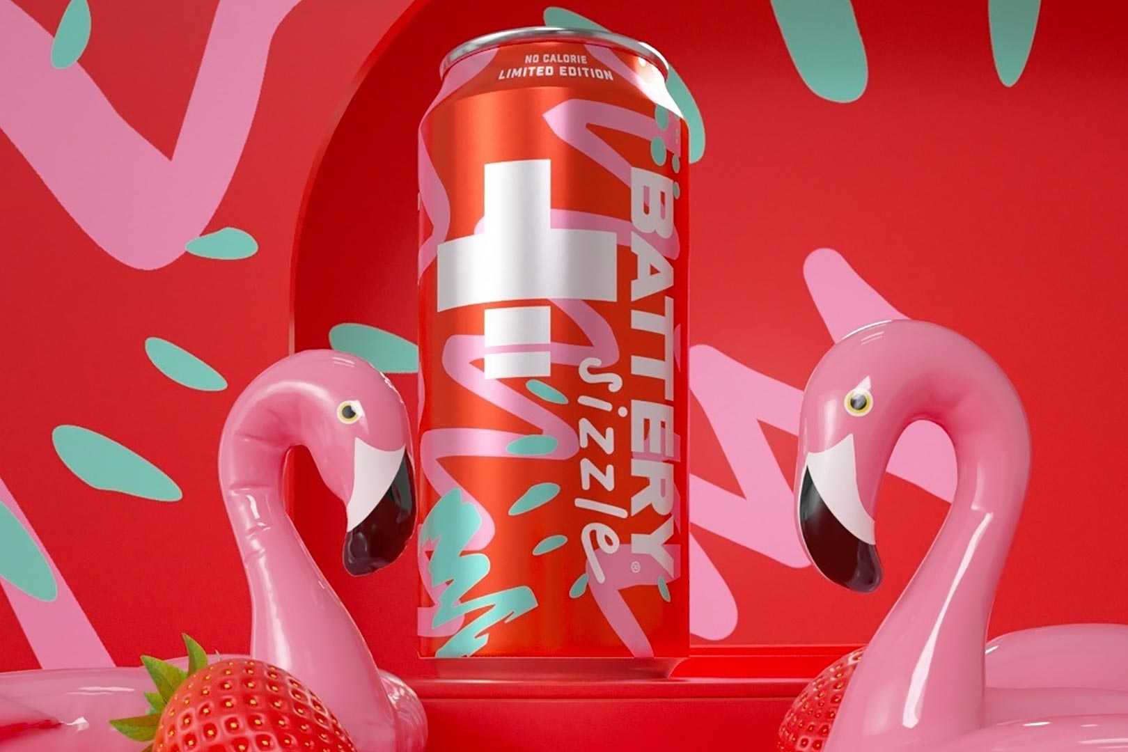 Limited Sizzle Battery energy drink mixes strawberry and mint