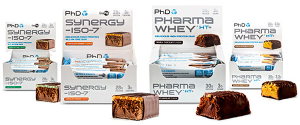 PhD Nutrition put together bar variants of Pharma Whey HT+ and Synergy-ISO-7