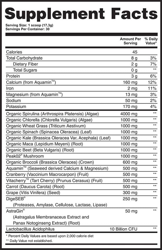 Apollon Nutrition Greens Label