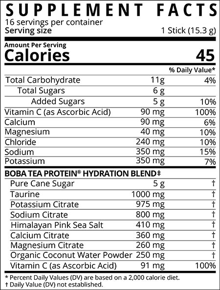 Boba Tea Hydration Label