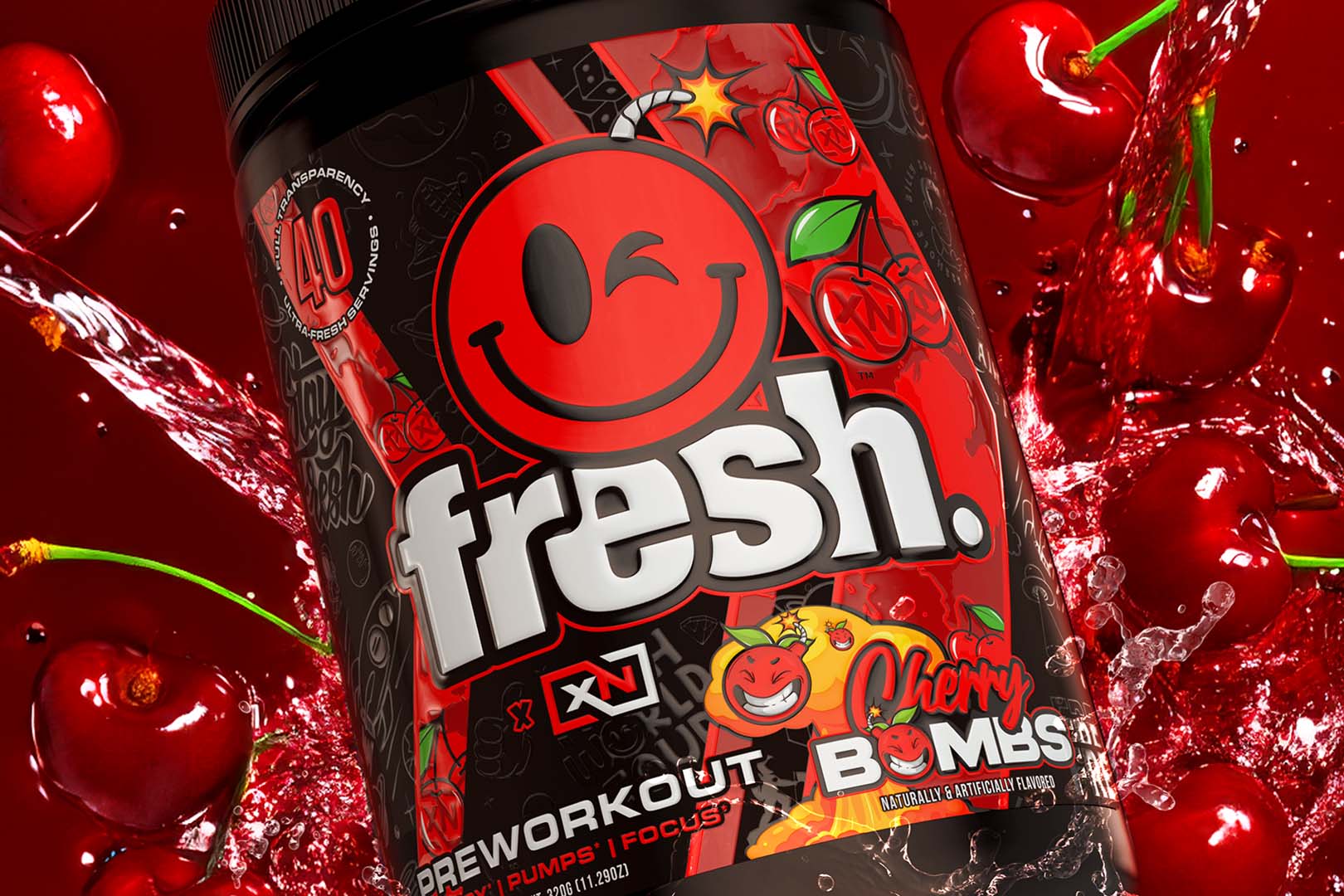 Fresh and XN Supps' exclusive Cherry Bombs Fresh Pre-Workout