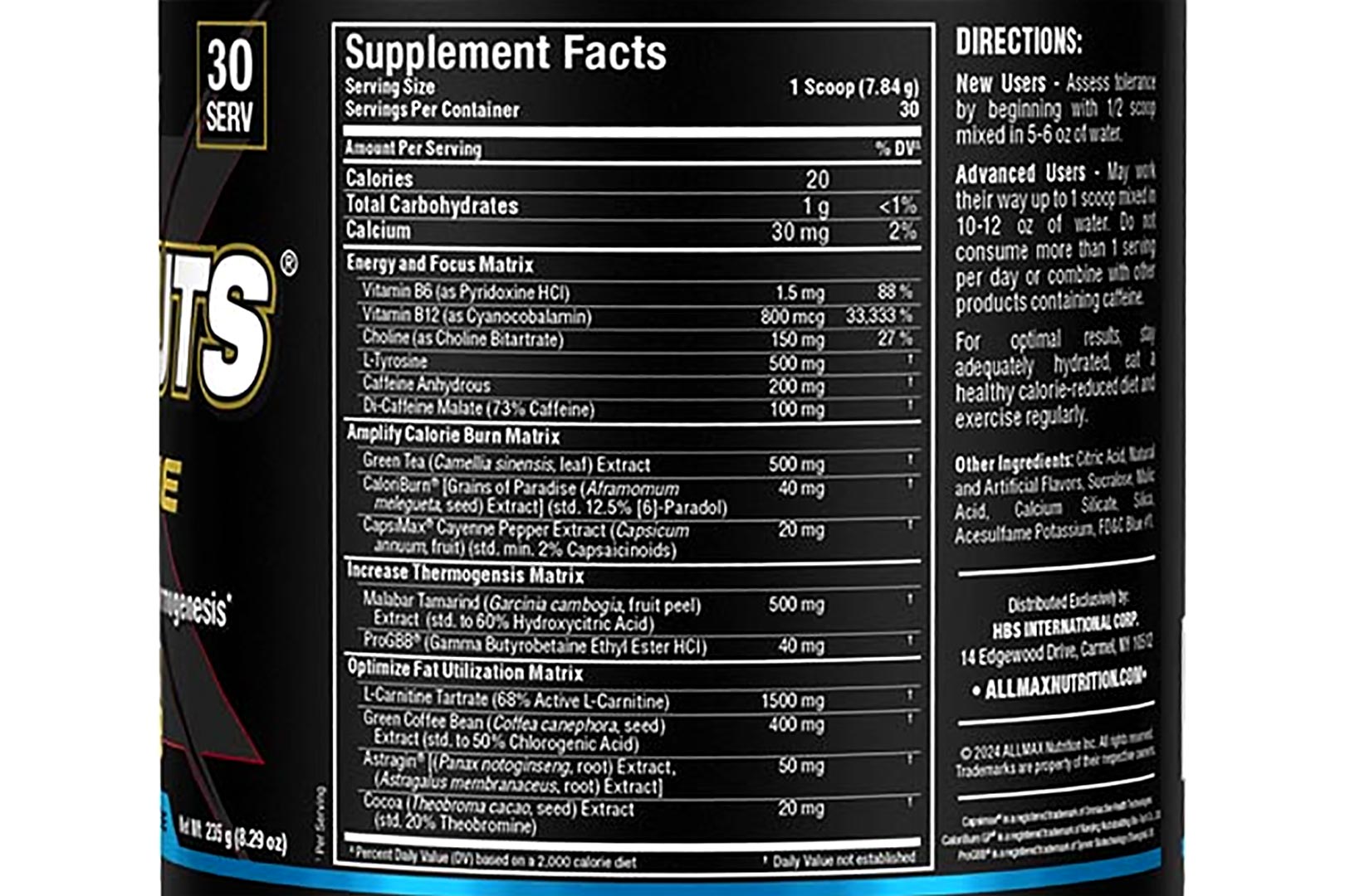 Allmax Nutrition Rapidcuts Xtreme Label