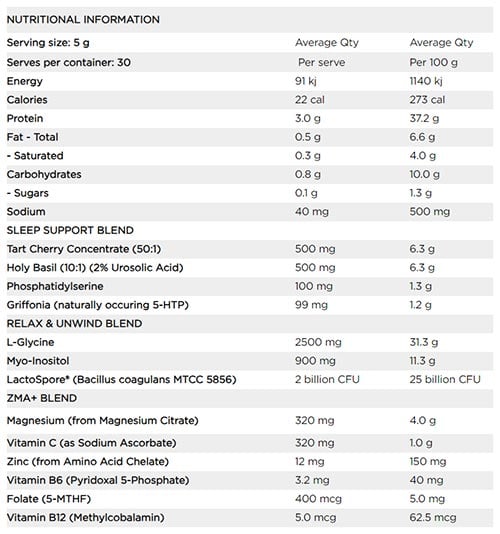 Switch Nutrition Sleep Label